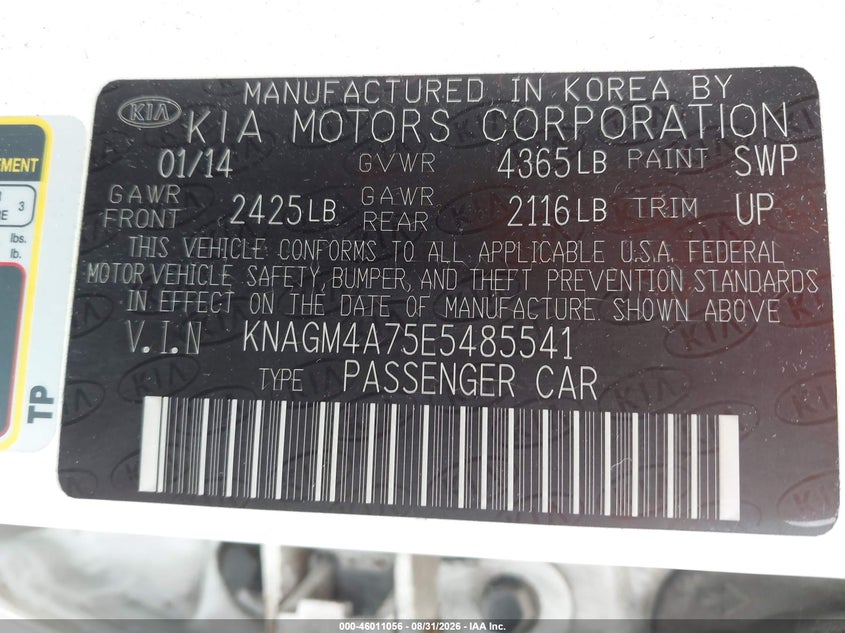 2014 KIA OPTIMA SEDAN 2.4L I-4 DI, DOHC, VVT, 192HP