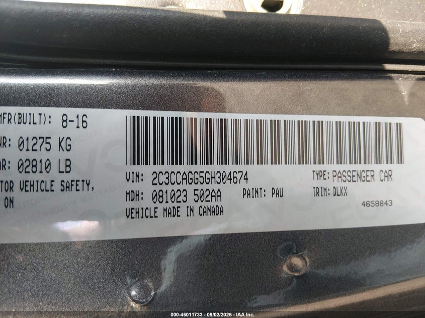 CHRYSLER 300 2016 VIN 2C3CCAGG5GH304674