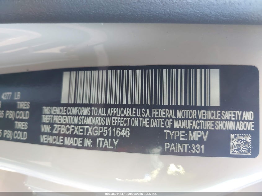 FIAT 500X 2016 VIN ZFBCFXETXGP511646