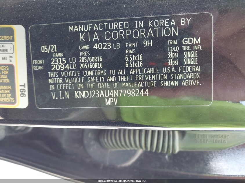 KIA SOUL 2022 VIN KNDJ23AU4N7798244