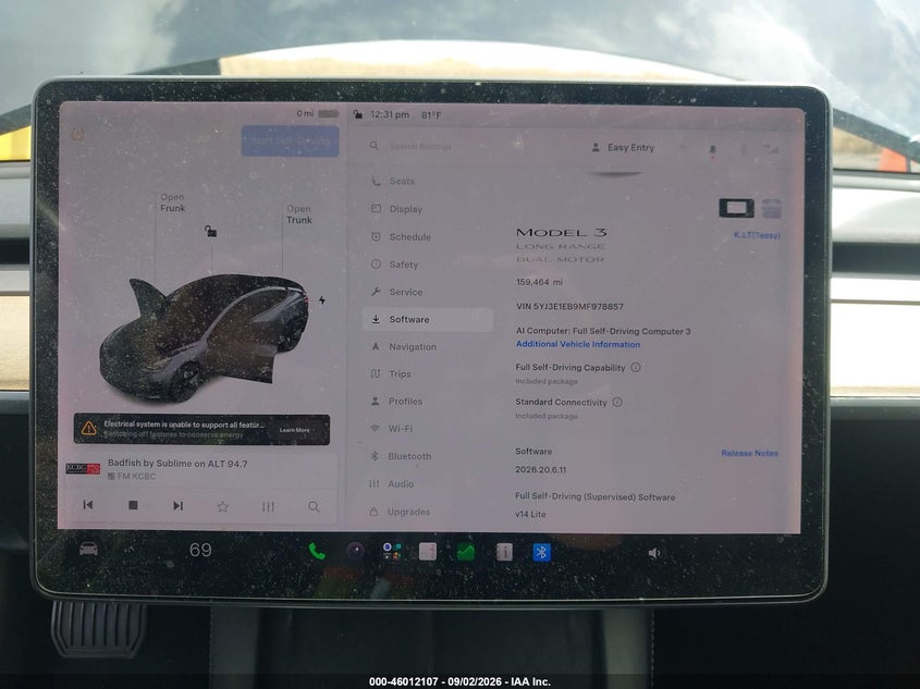 TESLA MODEL 3 2021 VIN 5YJ3E1EB9MF978857