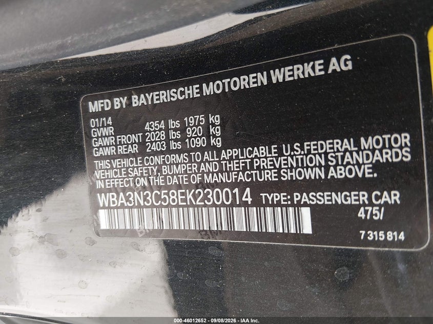 BMW 428I 2014 VIN WBA3N3C58EK230014