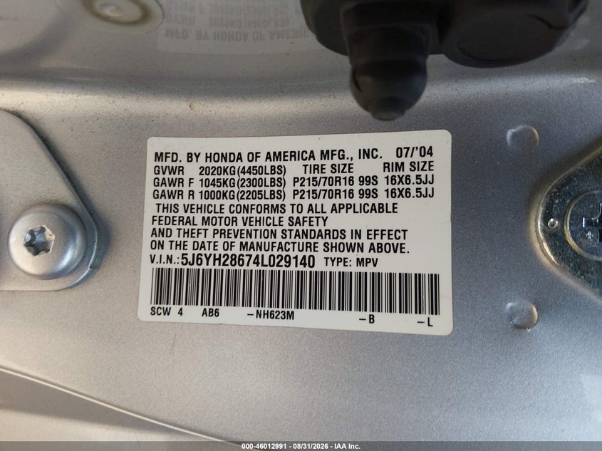 HONDA ELEMENT 2004 VIN 5J6YH28674L029140