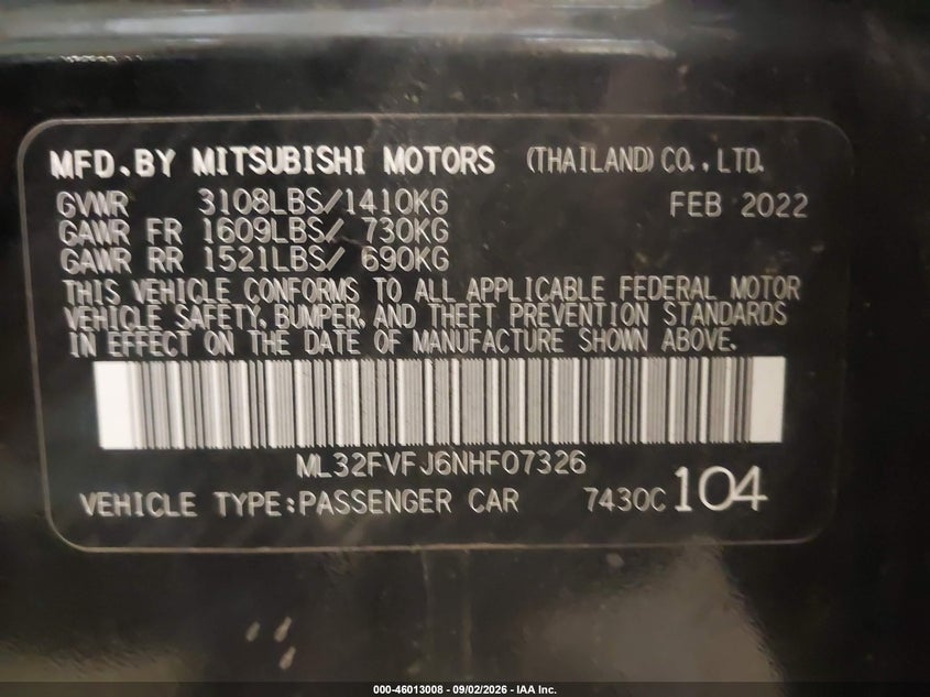 2022 MITSUBISHI MIRAGE G4 SE · Фото 9