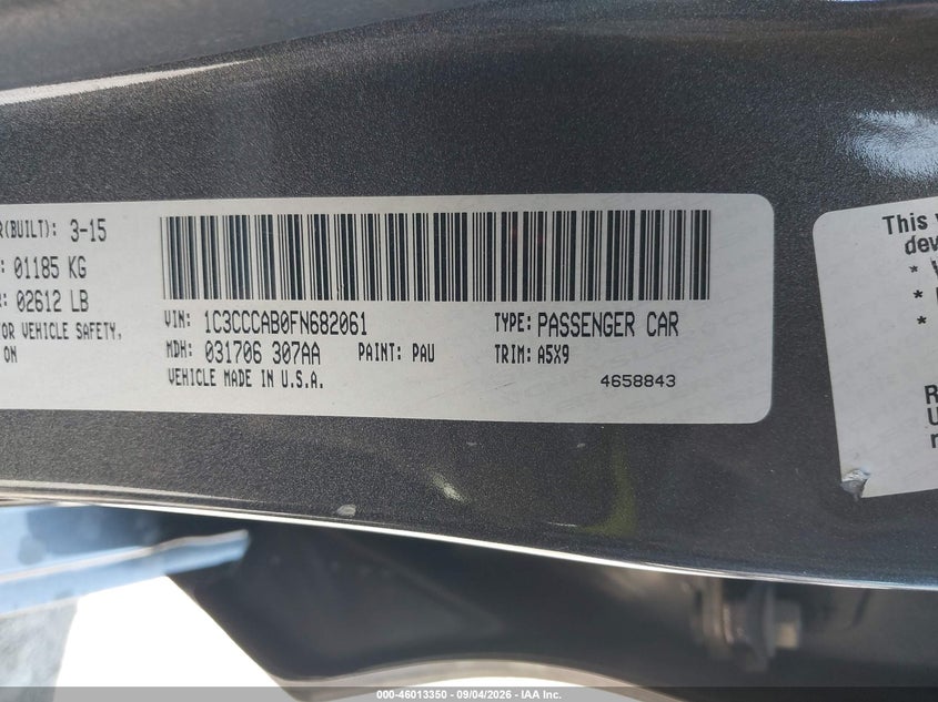 CHRYSLER 200 2015 VIN 1C3CCCAB0FN682061