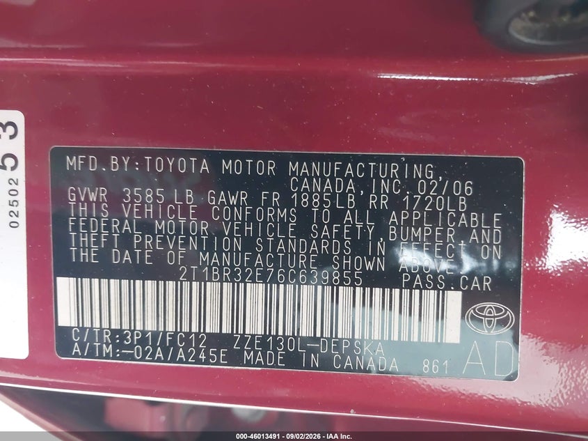 2006 TOYOTA COROLLA SEDAN 1.8L I-4 DOHC, VVT, REGULAR , 126HP
