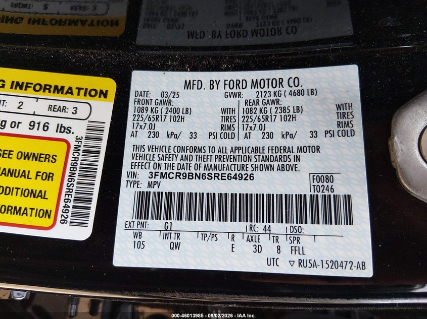 FORD BRONCO SPORT 2025 VIN 3FMCR9BN6SRE64926