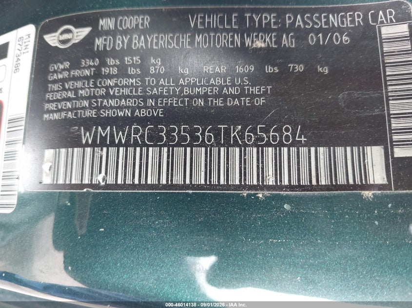 2006 MINI COOPER HATCHBACK 1.6L I-4 , 115HP
