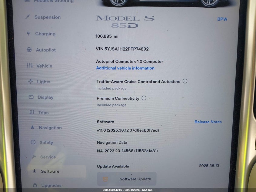 2015 TESLA MODEL S auction photo 7