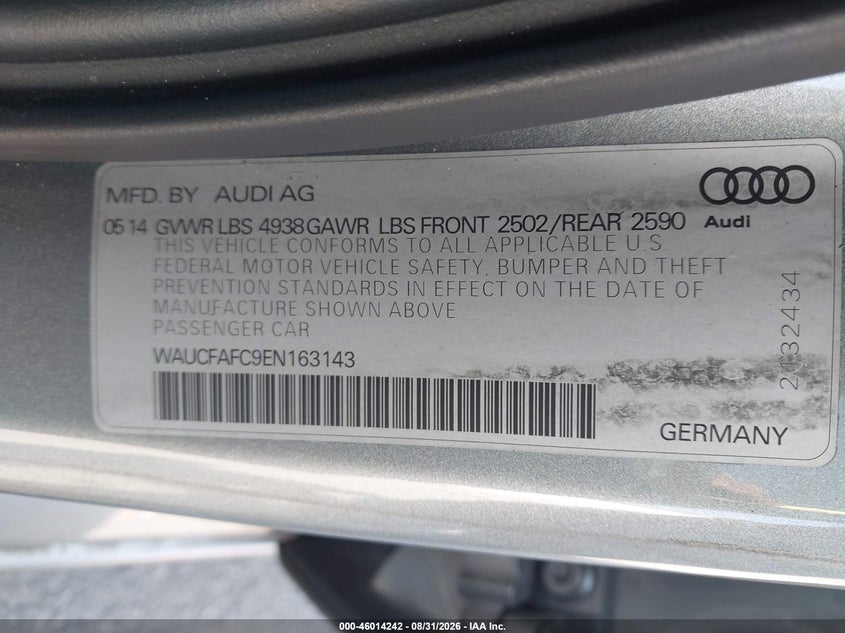 AUDI A6 2014 VIN WAUCFAFC9EN163143