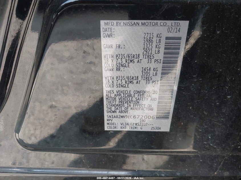 2014 NISSAN PATHFINDER SPORT UTILITY VEHICLE 3.5L V-6 DOHC, VVT, REGULAR , 260HP