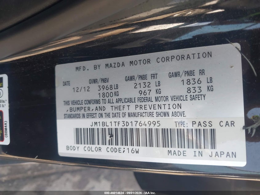 MAZDA MAZDA3 2013 VIN JM1BL1TF3D1764995
