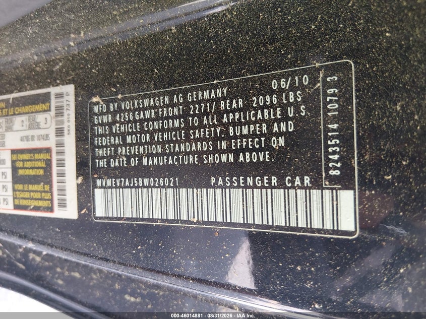 VOLKSWAGEN GTI 2011 VIN WVWEV7AJ5BW026021