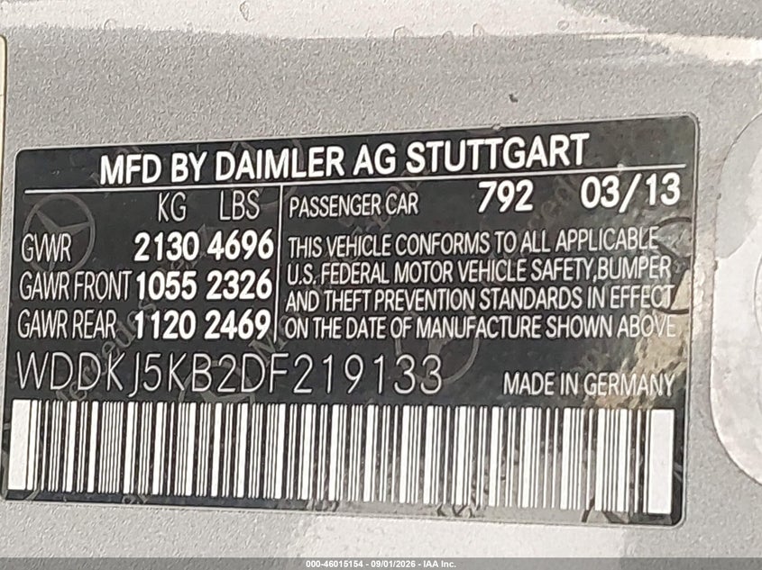 MERCEDES-BENZ E 350 2013 VIN WDDKJ5KB2DF219133