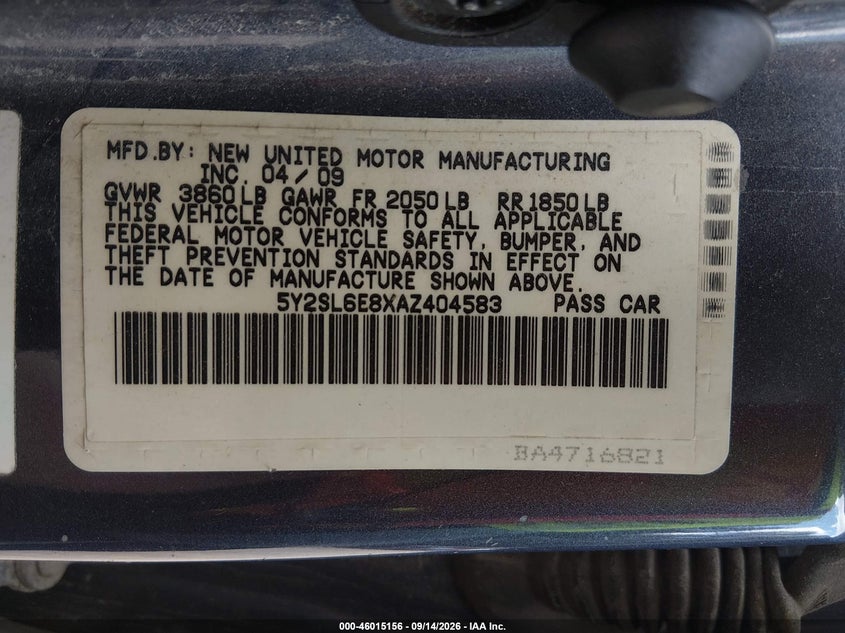 PONTIAC VIBE 2010 VIN 5Y2SL6E8XAZ404583