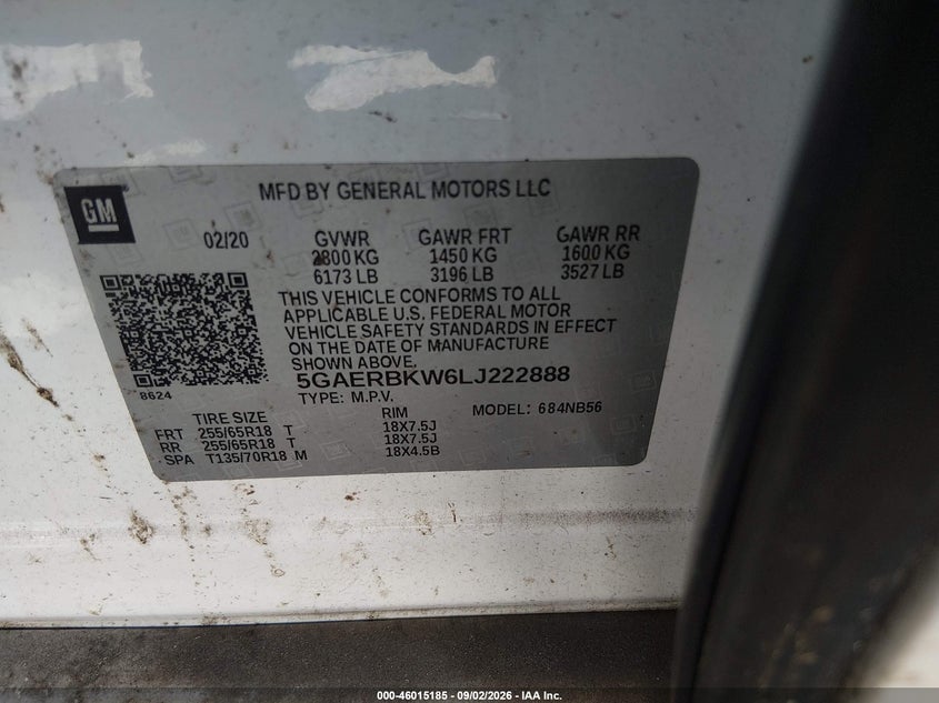 BUICK ENCLAVE 2020 VIN 5GAERBKW6LJ222888