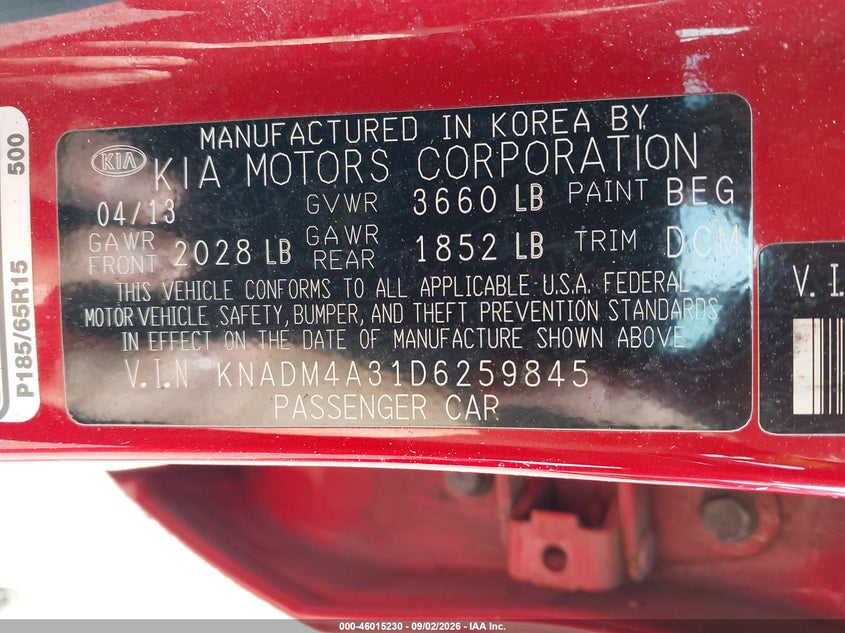 2013 KIA RIO SEDAN 1.6L I-4 DI, DOHC, VVT, REGULAR , 138HP