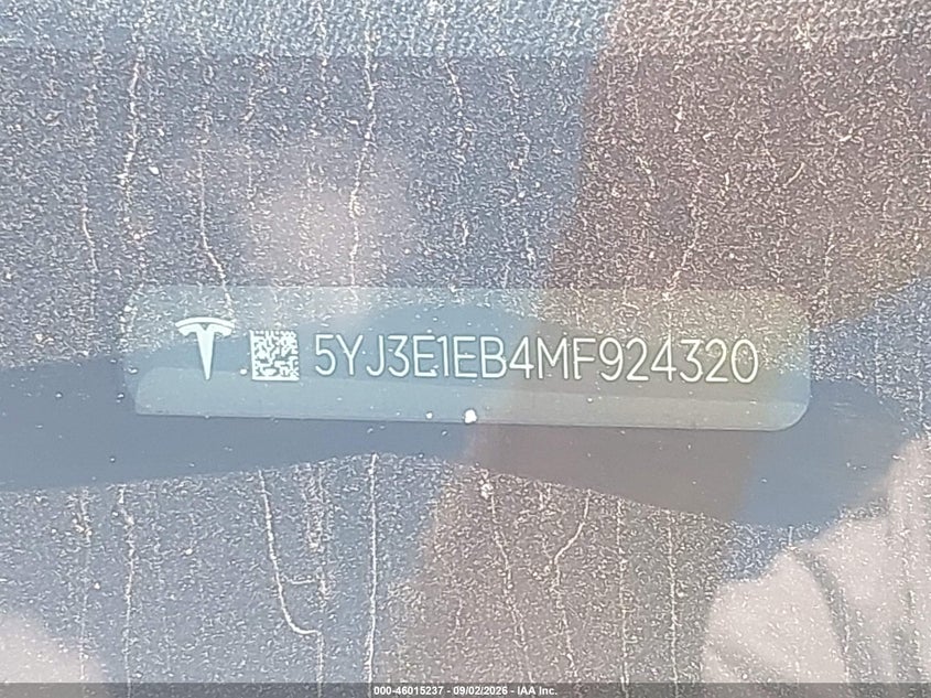 TESLA MODEL 3 2021 VIN 5YJ3E1EB4MF924320