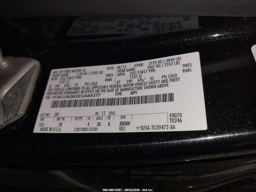 FORD ESCAPE 2014 VIN 1FMCU9G9XEUA65377