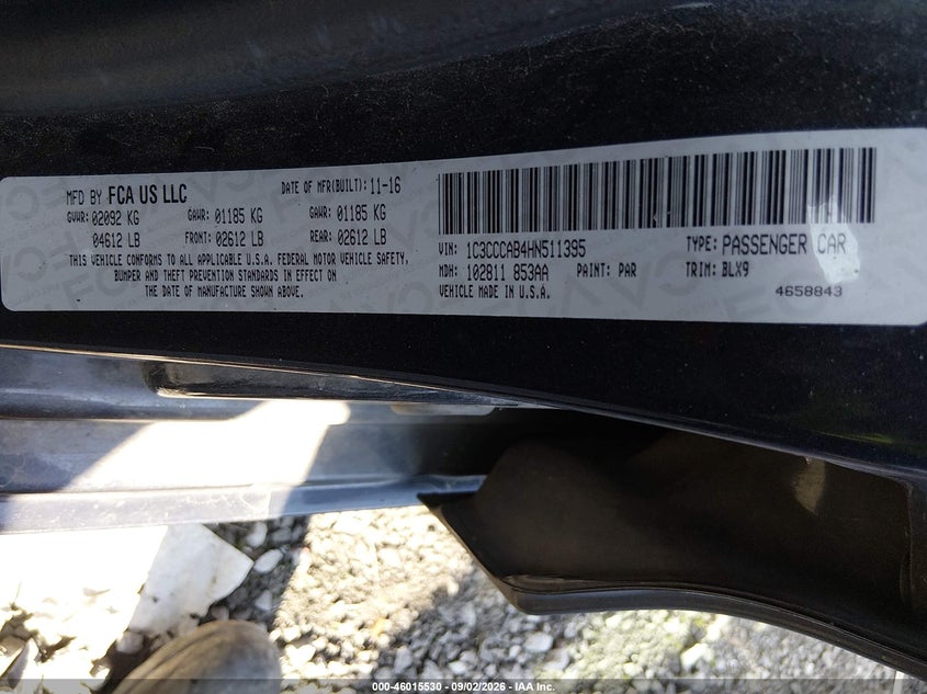 CHRYSLER 200 2017 VIN 1C3CCCAB4HN511395