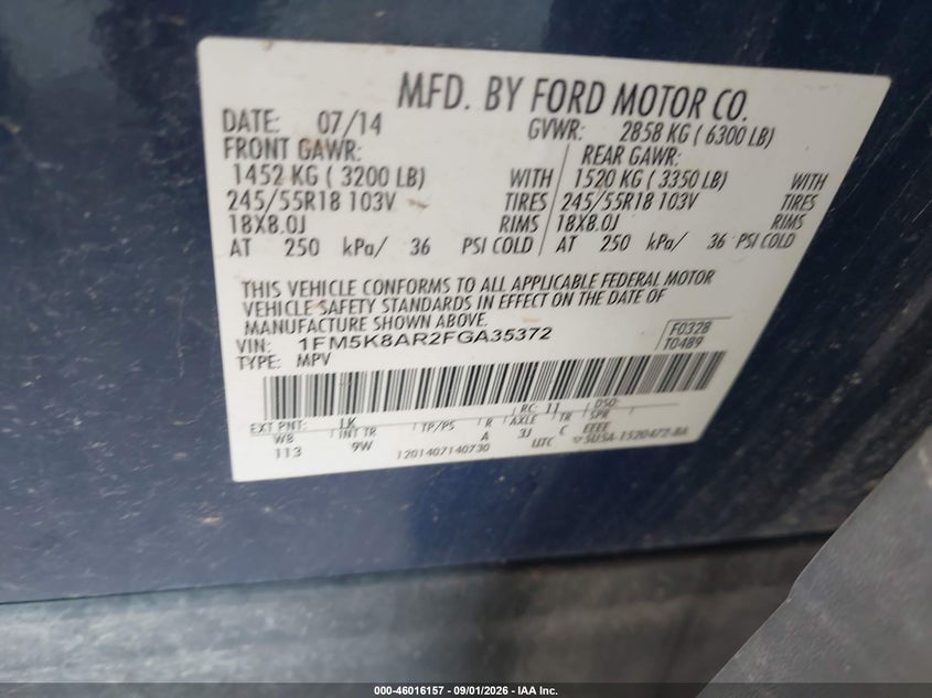 FORD UTILITY POLICE INTERCEPTOR 2015 VIN 1FM5K8AR2FGA35372