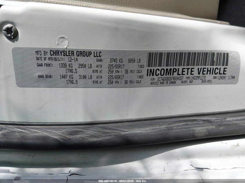 DODGE GRAND CARAVAN 2015 VIN 2C7WDGBG5FR634357