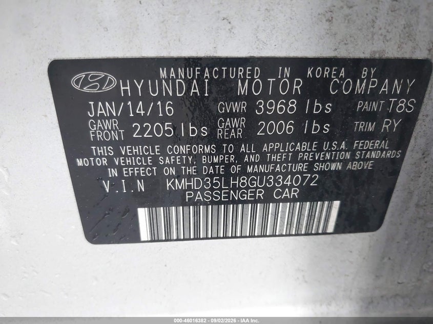 HYUNDAI ELANTRA GT 2016 VIN KMHD35LH8GU334072