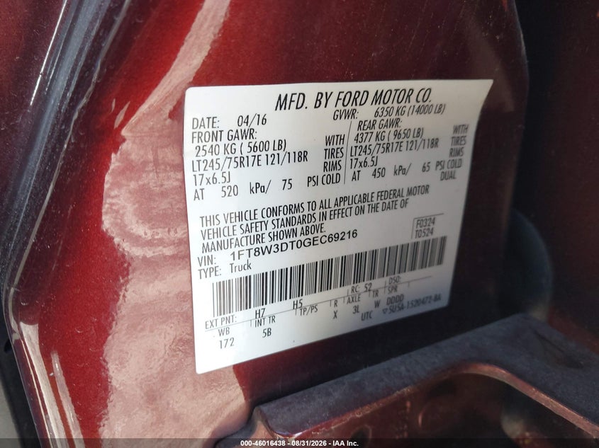 2016 FORD F-350 auction photo 8