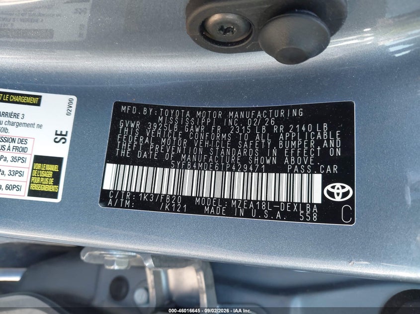 2026 TOYOTA COROLLA SEDAN 2.0L I-4 DI, DOHC, VVT, REGULAR , 169HP
