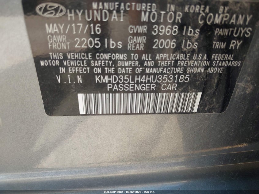 HYUNDAI ELANTRA GT 2017 VIN KMHD35LH4HU353185
