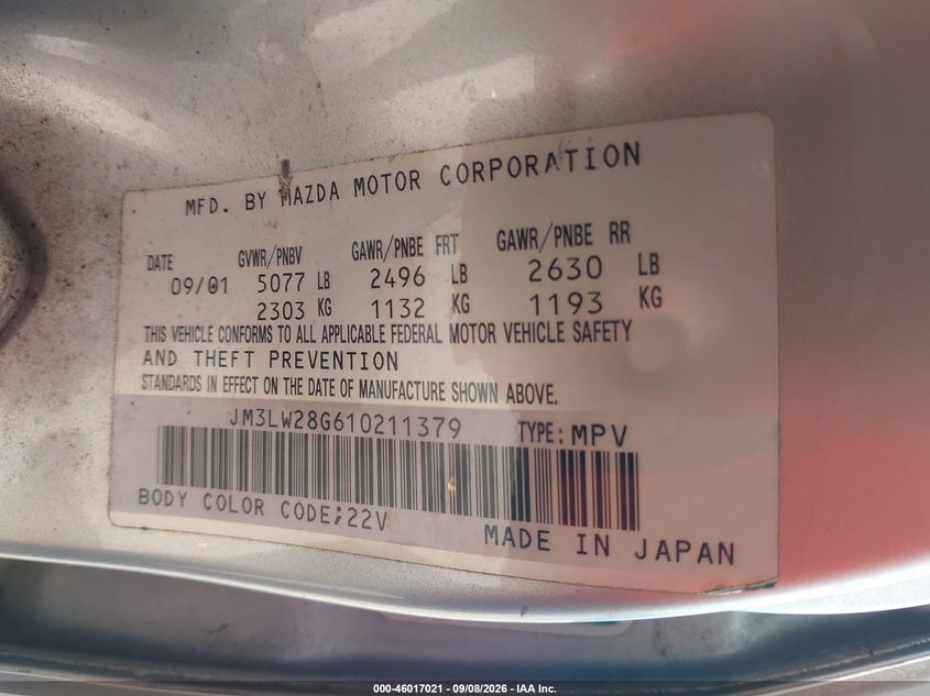 2001 MAZDA MPV auction photo 8