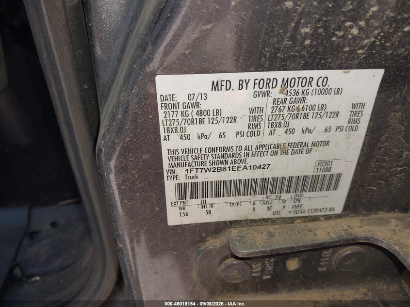 FORD F-250 2014 VIN 1FT7W2B61EEA10427
