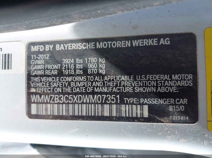 MINI COUNTRYMAN 2013 VIN WMWZB3C5XDWM07351