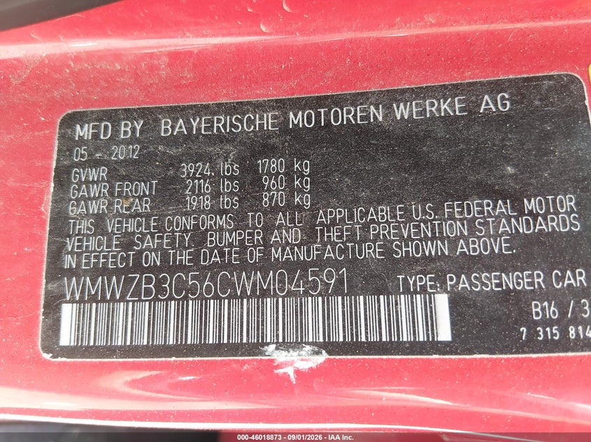 MINI COOPER COUNTRYMAN 2012 VIN WMWZB3C56CWM04591