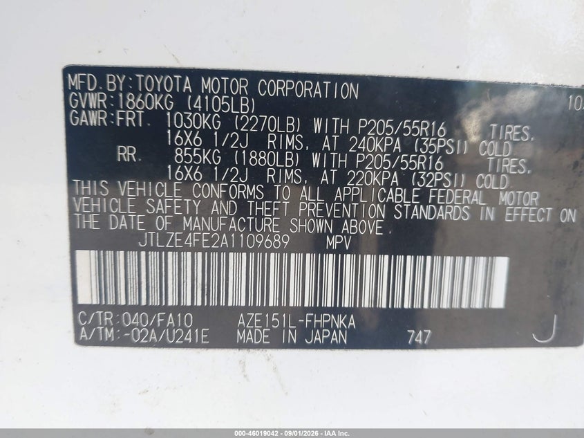 SCION XB 2010 VIN JTLZE4FE2A1109689