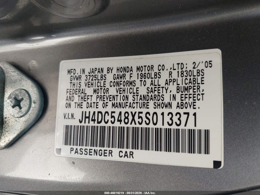ACURA RSX 2005 VIN JH4DC548X5S013371