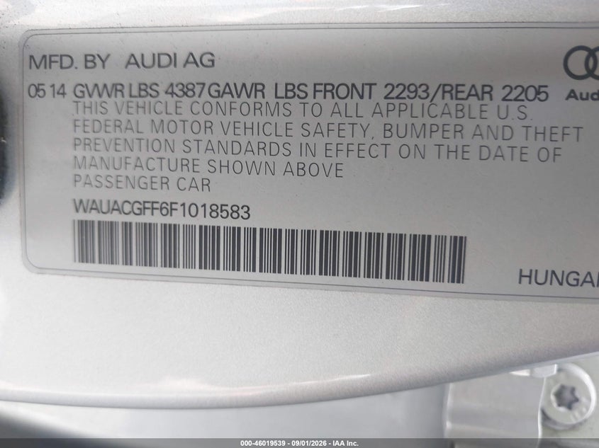 AUDI A3 2015 VIN WAUACGFF6F1018583
