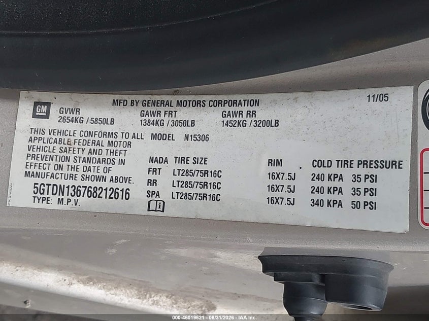 HUMMER H3 SUV 2006 VIN 5GTDN136768212616