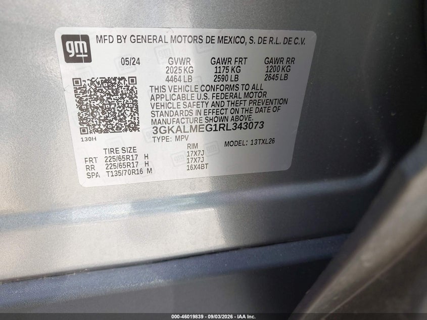 GMC TERRAIN 2024 VIN 3GKALMEG1RL343073