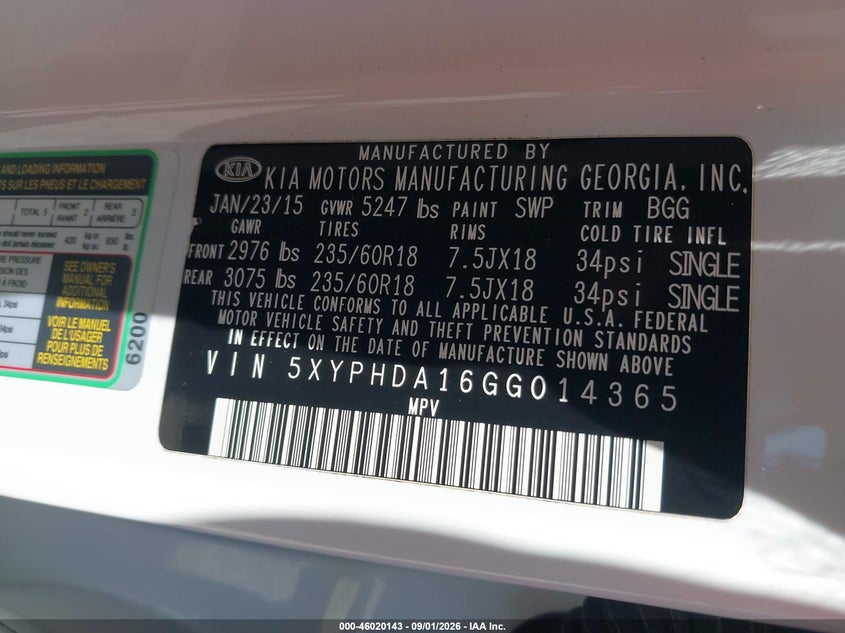 2016 KIA SORENTO SPORT UTILITY VEHICLE 2.0L I-4 DI, DOHC, VVT, TURBO, REGULAR , 240HP