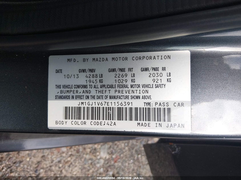 MAZDA MAZDA6 2014 VIN JM1GJ1V67E1156391
