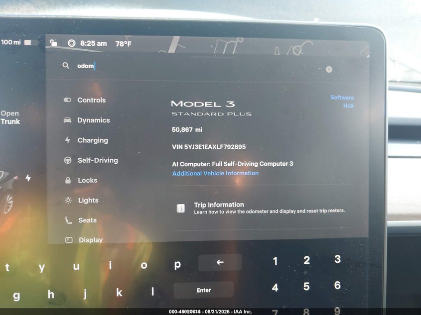 TESLA MODEL 3 2020 VIN 5YJ3E1EAXLF792895