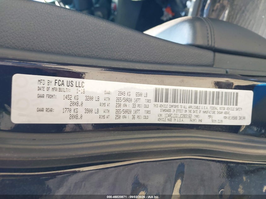 DODGE DURANGO 2018 VIN 1C4RDJDG1JC283162