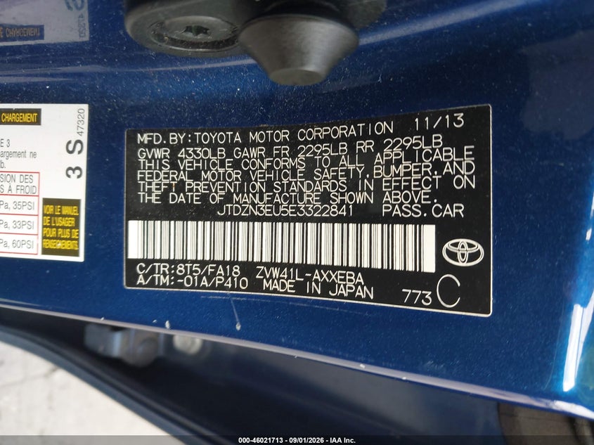 TOYOTA PRIUS V 2014 VIN JTDZN3EU5E3322841