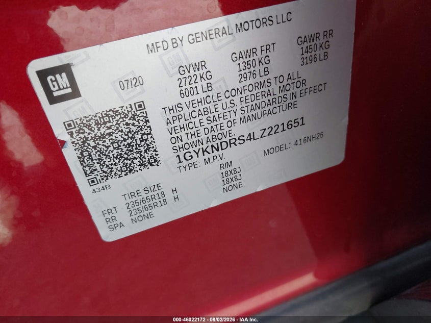 CADILLAC XT5 2020 VIN 1GYKNDRS4LZ221651