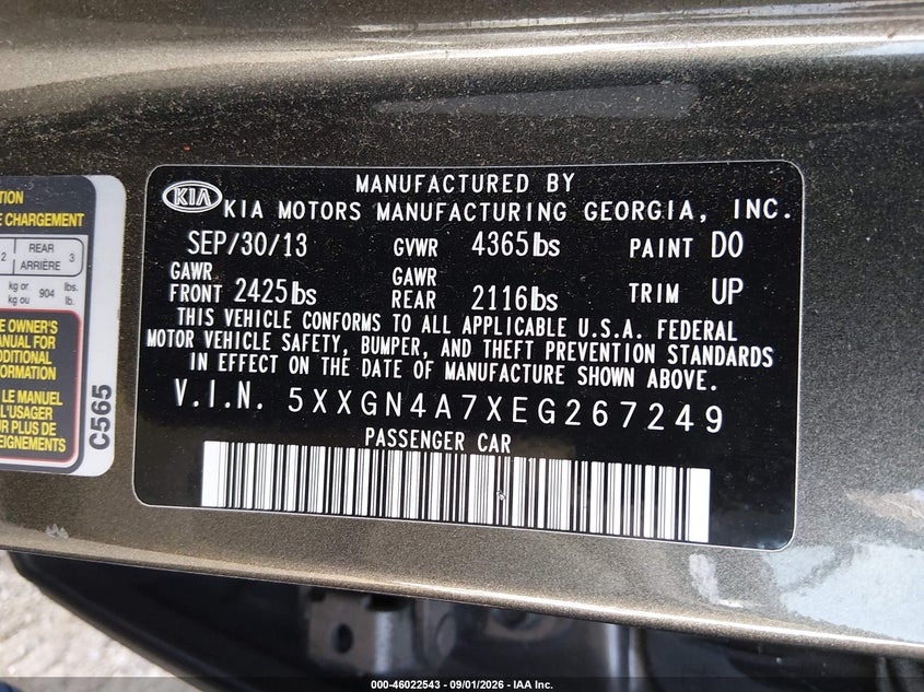2014 KIA OPTIMA SEDAN 2.4L I-4 DI, DOHC, VVT, REGULAR , 192HP