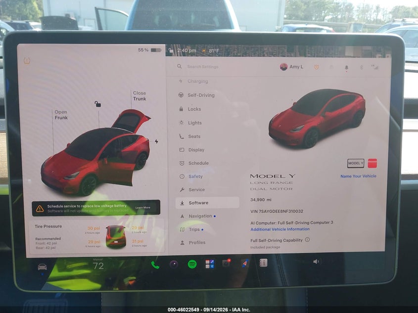 TESLA MODEL Y 2022 VIN 7SAYGDEE8NF310032
