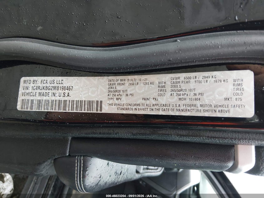JEEP GRAND CHEROKEE L 2021 VIN 1C4RJKBG2M8198467