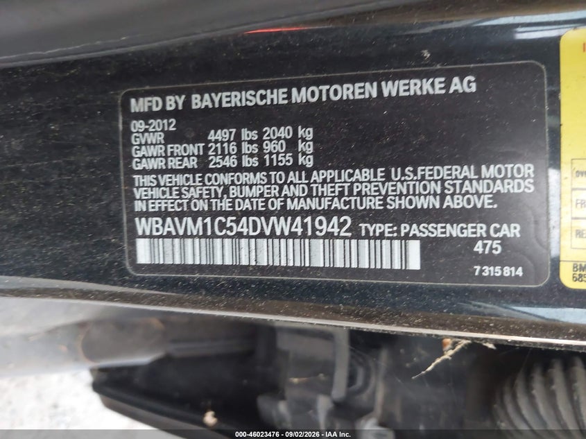 BMW X1 2013 VIN WBAVM1C54DVW41942