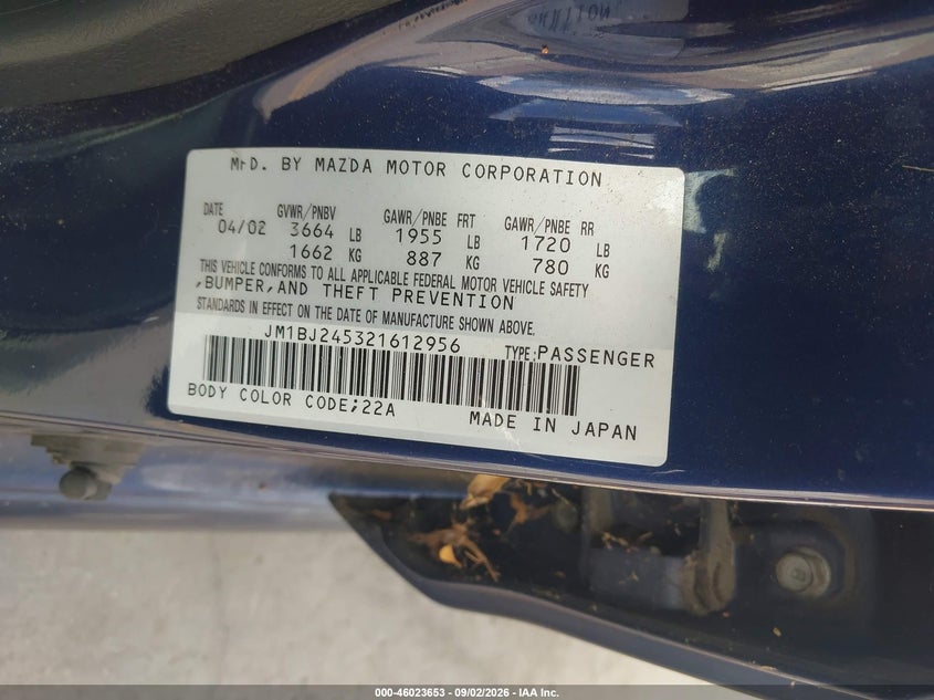 2002 MAZDA PROTEGE HATCHBACK 2.0L I-4 DOHC, REGULAR , 130HP